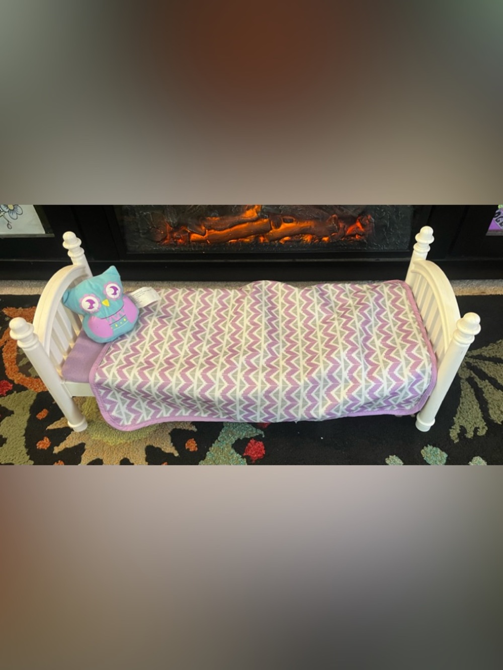 Geometric Chevron Pattern Bedding Doll bed  - Lavender and Cream